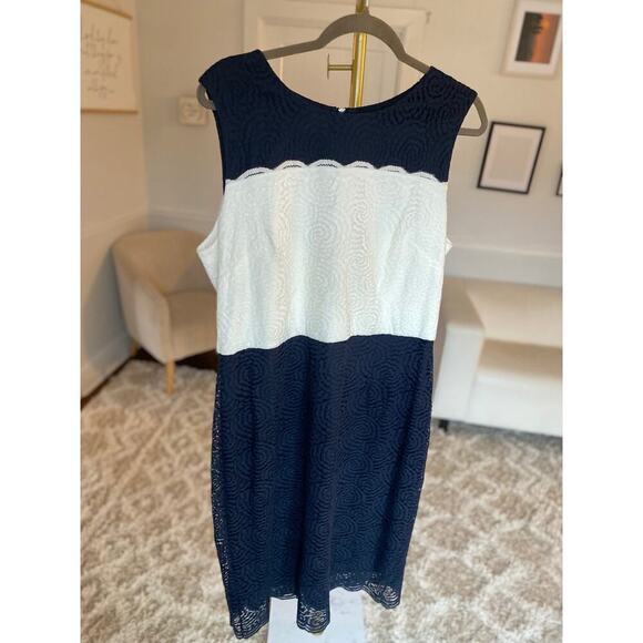 Karl Lagerfeld Colorblock Midi Dress Lace Wedding Prep Summer Resort Vaca Event - Picture 2 of 11